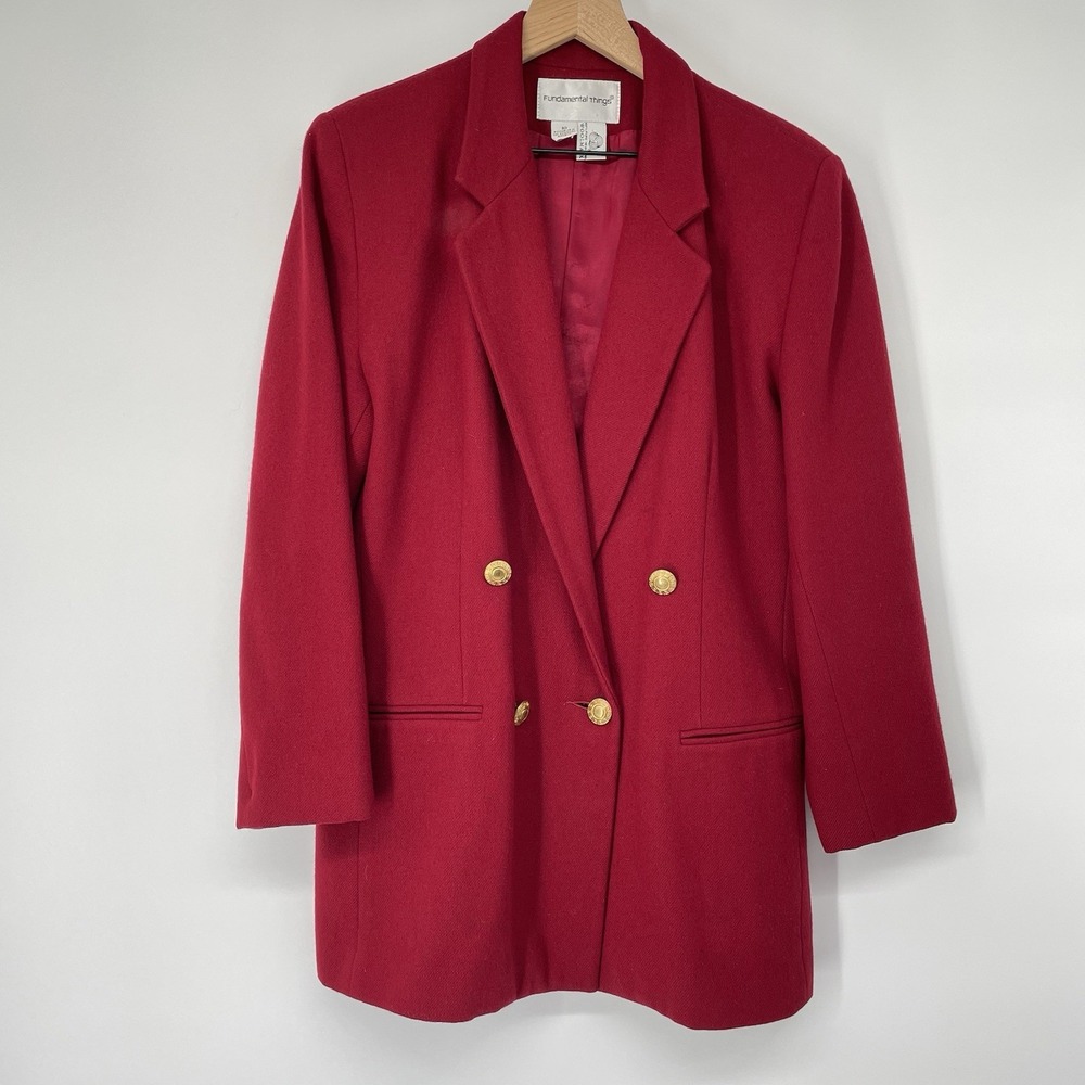 VTG 90s 100% Wool Double Breasted Blazer Red Gold Buttons Size 10 Classic Chic